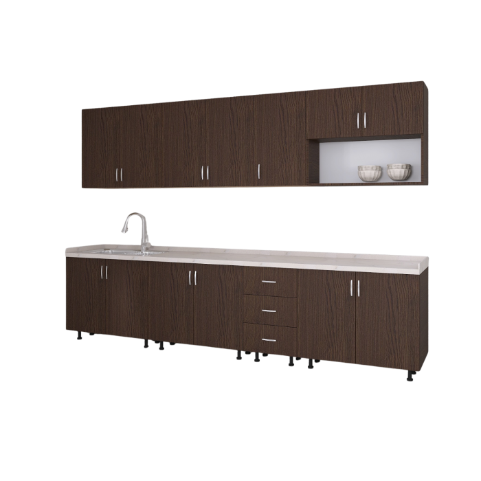 Bucatarie 260 cm Lungime, Material PAL 18mm, Culoare Wenge, Blat termorezistent 2.8 cm Grosime [3]