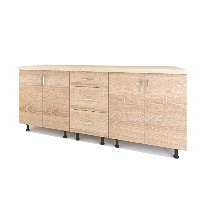 Set Corp Bucatarie L200 x H90 x A50cm, Culoare Stejar Sonoma , Picioare Reglabile, Blat Termorezistent 2.8 cm [2]
