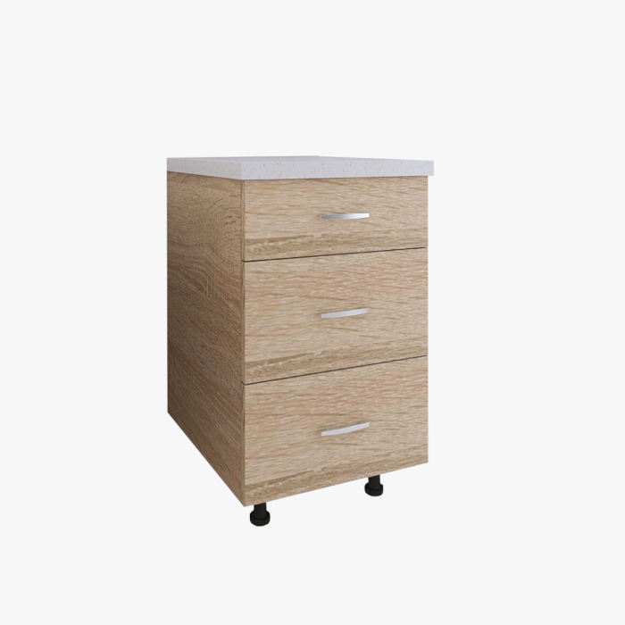 Corp Bucatarie cu 3 sertare, L40 x H90 x A50cm, Culoare Stejar Sonoma , Picioare Reglabile, Blat Termorezistent 2.8 cm [1]