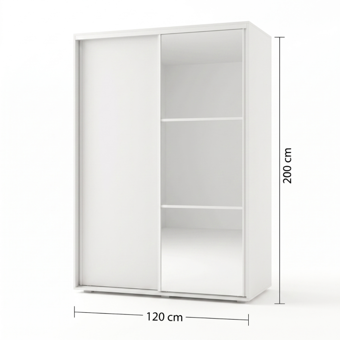 Dressing Dormitor cu Oglinda,L120 x H200 x A60 cm, Culoare ALB, Pal 18mm, Cant ABS, Manere Aluminiu [3]