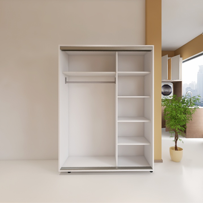 Dressing Dormitor cu Oglinda,L120 x H200 x A60 cm, Culoare ALB, Pal 18mm, Cant ABS, Manere Aluminiu [2]