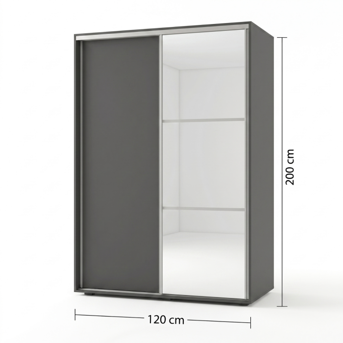 Dressing Dormitor cu Oglinda,L120 x H200 x A60 cm, Culoare Gri Antracit, Pal 18mm, Cant ABS, Manere Aluminiu [2]