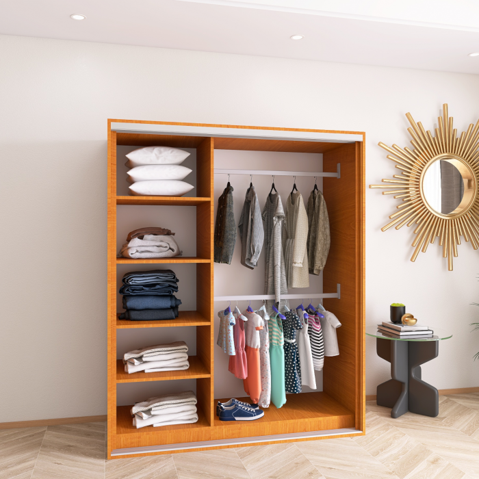 Dressing Dormitor L120 x H200 x A60 cm, Culoare Cires, Pal 18mm, Cant ABS, Manere Aluminiu [3]
