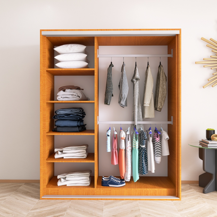 Dressing Dormitor L120 x H200 x A60 cm, Culoare Cires, Pal 18mm, Cant ABS, Manere Aluminiu [1]
