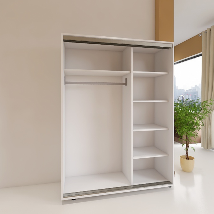 Dressing Dormitor L120 x H200 x A60 cm, Culoare Alb, Pal 18mm, Cant ABS, Manere Aluminiu [3]