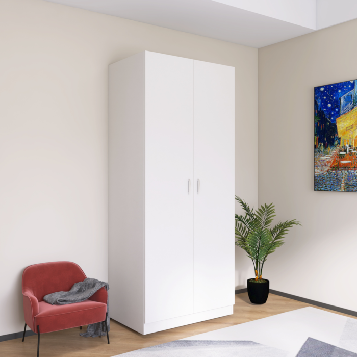 Dulap C5 alb cu două uși, o poliță superioară și bară pentru haine, 80 × 50 × 200 cm [2]