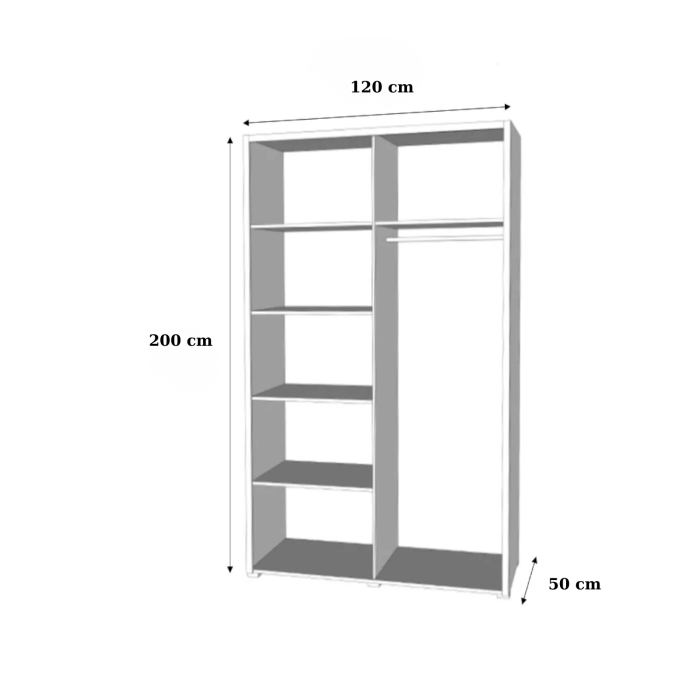 Dulap 3 usi cu Oglinda, L120 x A50 x H200cm, Culoare  SONOMA, Pal 18mm [3]