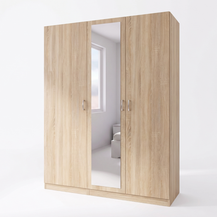 Dulap 3 usi cu Oglinda, L120 x A50 x H200cm, Culoare  SONOMA, Pal 18mm [2]