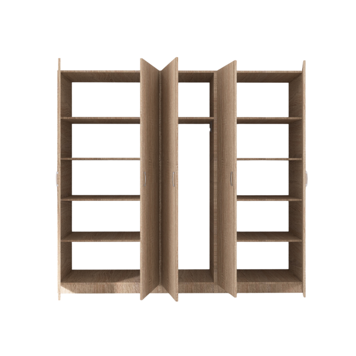 Dulap 5 usi cu rafturi si bara haine , H200 X L205 X A50cm, PAL 18mm, Culoare Stejar Sonoma [3]