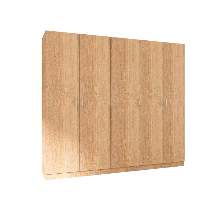 Dulap 5 usi cu rafturi si bara haine , H200 X L205 X A50cm, PAL 18mm, Culoare Stejar Sonoma [4]