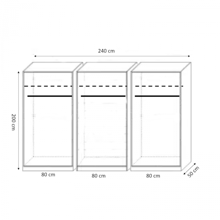 Dulap cu 6 usi cu bara haine si rafturi, H200 X L240 X A50cm, PAL 18mm, Culoare Alb [2]