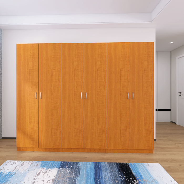 Dulap cu 6 usi cu bara haine si rafturi, H200 X L240 X A50cm, PAL 18mm, Culoare Cires [4]