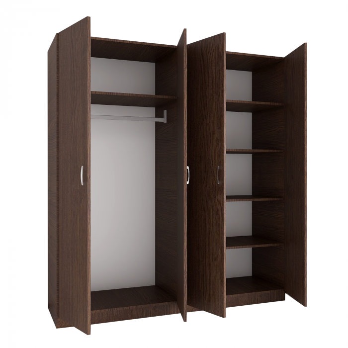 Dulap cu 4 usi cu bara haine si rafturi, H200 X L160 X A50cm, PAL 18mm, Culoare Wenge [1]
