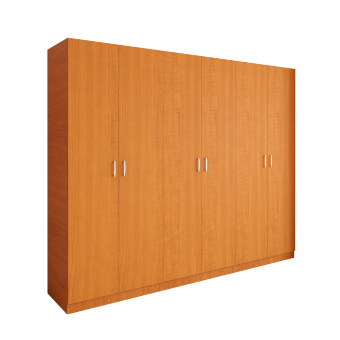 Dulap cu 6 usi cu bara haine si rafturi, H200 X L240 X A50cm, PAL 18mm, Culoare Cires [1]
