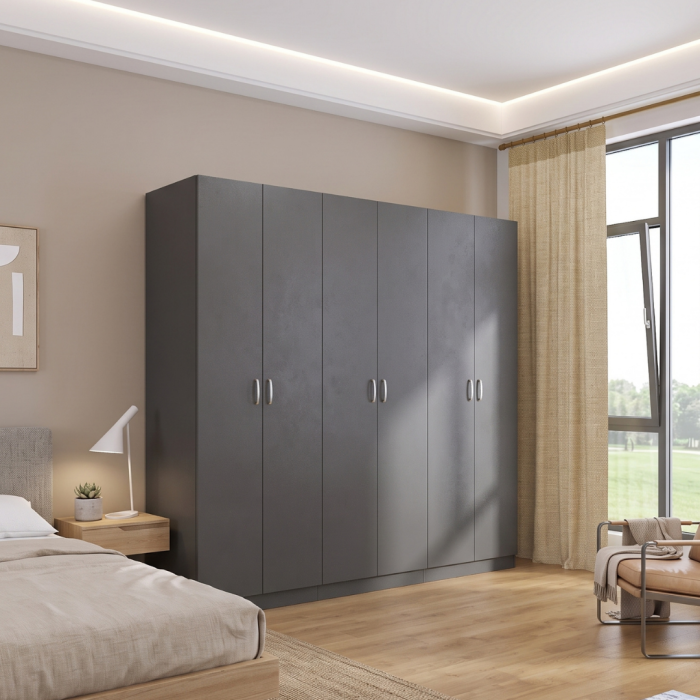 Dulap AlexaMob ALXC454 Gri Antracit, 6 uși, 240 × 50 × 200 cm [3]