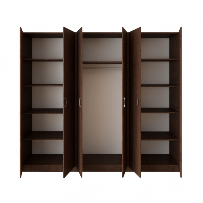 Dulap cu 6 usi cu bara haine si rafturi, H200 X L240 X A50cm, PAL 18mm, Culoare Wenge [2]