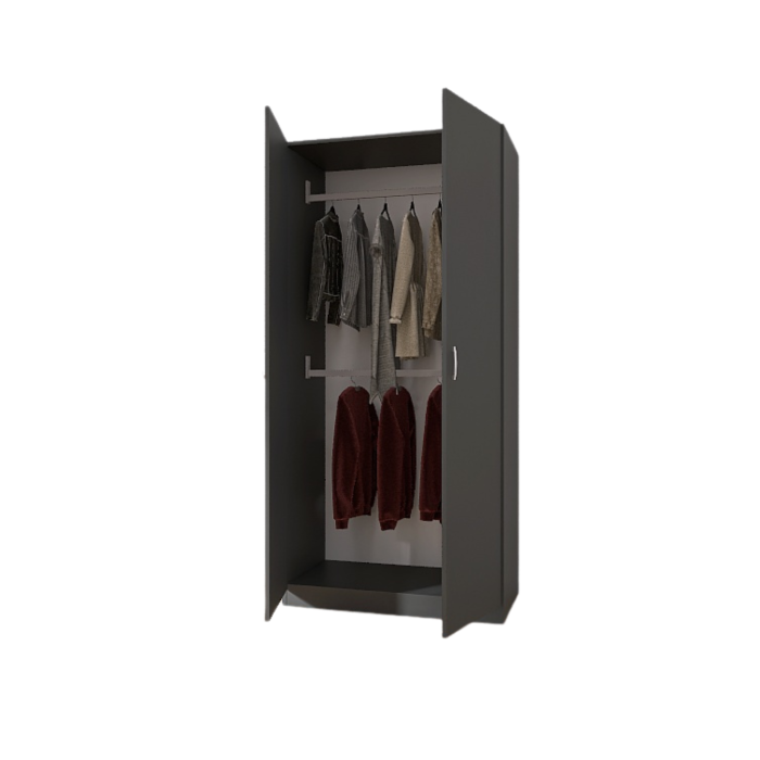 Dulap cu 2 Bare Haine D3,  H200 X L80 X A50cm, PAL 18mm, Culoare Gri Antracit [2]