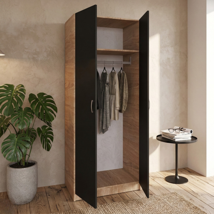 Dulap cu bara haine, H200 X L80 X A50cm, PAL 18mm, Culoare Sonoma -  Gri Antracit [2]