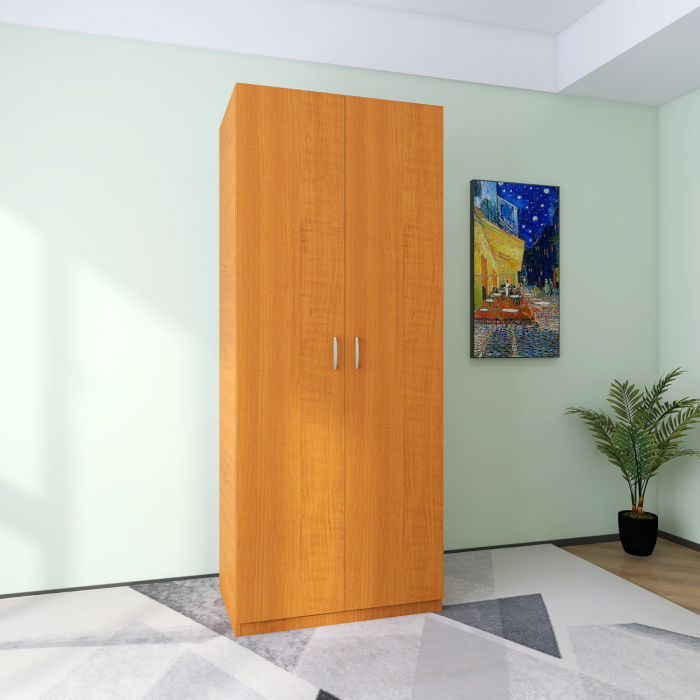Dulap 2 usi cu bara haine si 2 rafturi, H200 X L80 X A50cm, PAL 18mm, Culoare Cires [2]