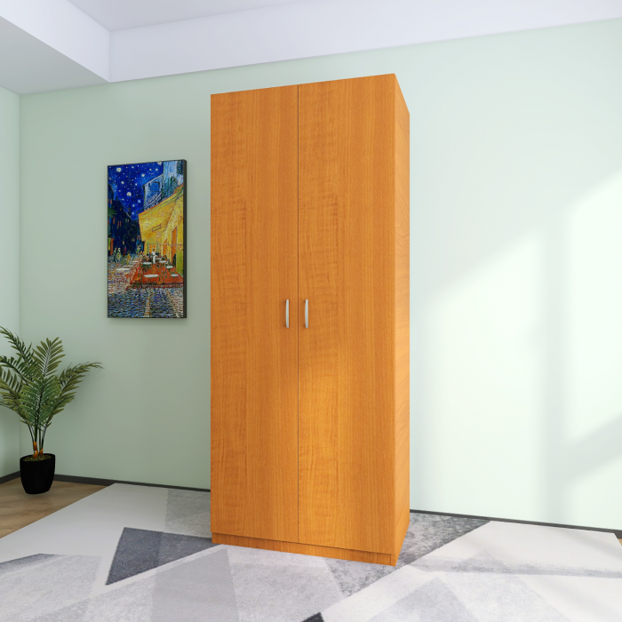 Dulap 2 usi cu bara haine si 2 rafturi, H200 X L80 X A50cm, PAL 18mm, Culoare Cires [3]