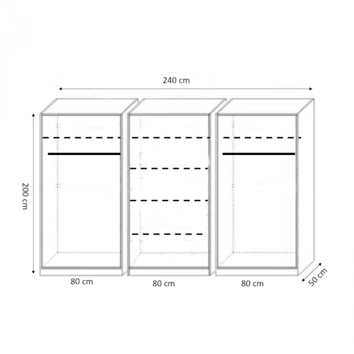 Dulap cu 6 usi cu bara haine si rafturi, H200 X L240 X A50cm, PAL 18mm, Culoare Cires [3]