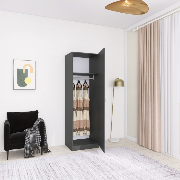Dulap cu o usa si cu bara haine, H197 x L45 x A50 cm, PAL 18mm, Culoare Gri Antracit [2]