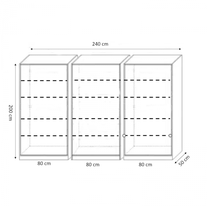 Dulap cu 6 usi cu bara haine si rafturi, H200 X L240 X A50cm, PAL 18mm, Culoare Alb [3]