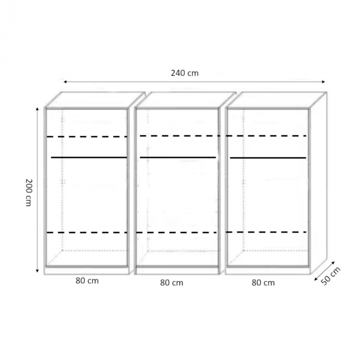 Dulap cu 6 usi cu bara haine si rafturi, H200 X L240 X A50cm, PAL 18mm, Culoare Alb [3]