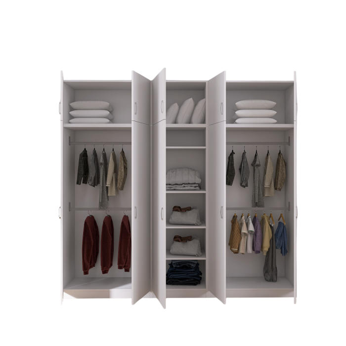 Dulap Dormitor cu Bara Haine si Rafturi, H240 X L205 X A50cm, Culoare Alb ,Material Pal18mm [2]