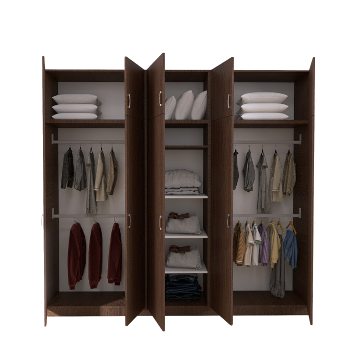 Dulap Dormitor cu Bara Haine si Rafturi, H240 X L205 X A50cm, Culoare Wenge ,Material Pal18mm [2]