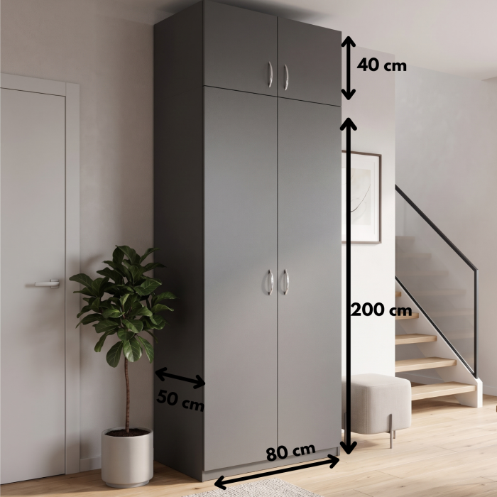 Dulap KIM cu Suprapozabil,  4 rafturi depozitare, H240 x L80 x A50cm, Culoare Gri Antracit, Pal 18mm [2]