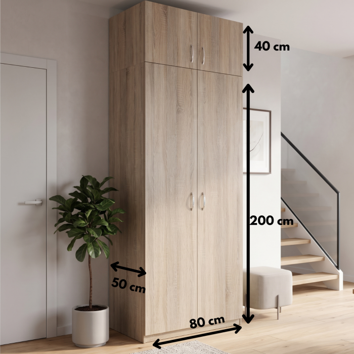 Dulap KIM cu Suprapozabil,  4 rafturi depozitare, H240 x L80 x A50cm, Culoare Stejar Sonoma, Pal 18mm [2]