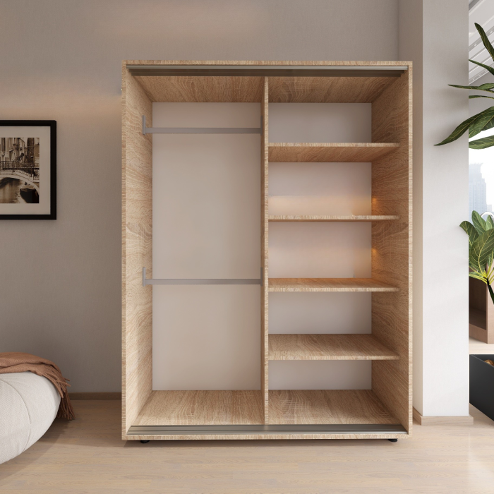 Dulap usi culisante L180 x H200 x A60 cm, Culoare Stejar Sonoma, Pal 18mm, Cant ABS, Manere Aluminiu [6]