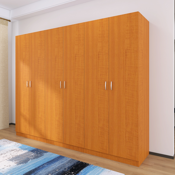 Dulap cu 6 usi cu bara haine si rafturi, H200 X L240 X A50cm, PAL 18mm, Culoare Cires [4]