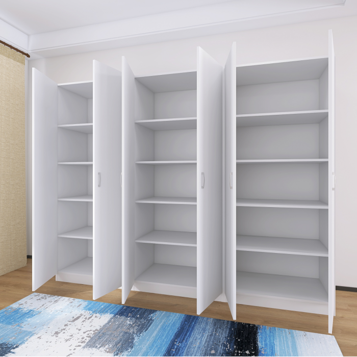 Dulap cu 6 usi cu bara haine si rafturi, H200 X L240 X A50cm, PAL 18mm, Culoare Alb [2]