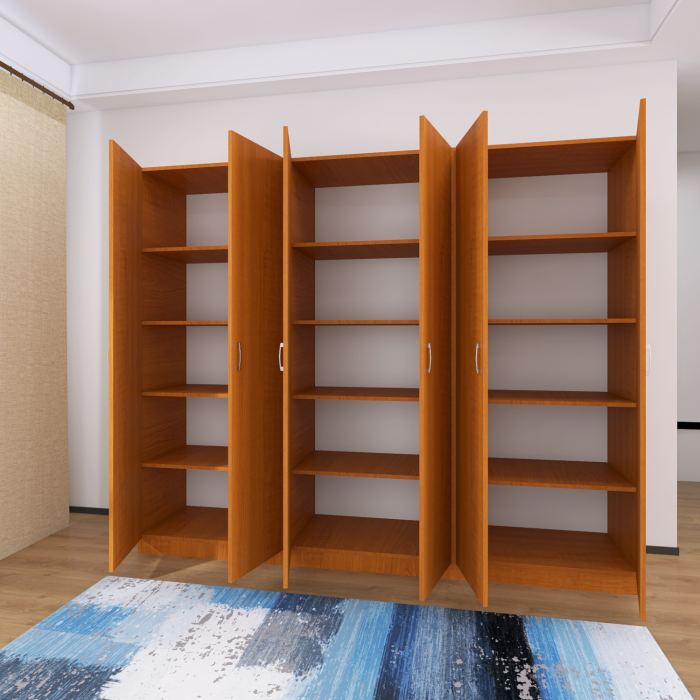 Dulap cu 6 usi cu rafturi, H200 X L240 X A50cm, PAL 18mm, Culoare Cires [2]