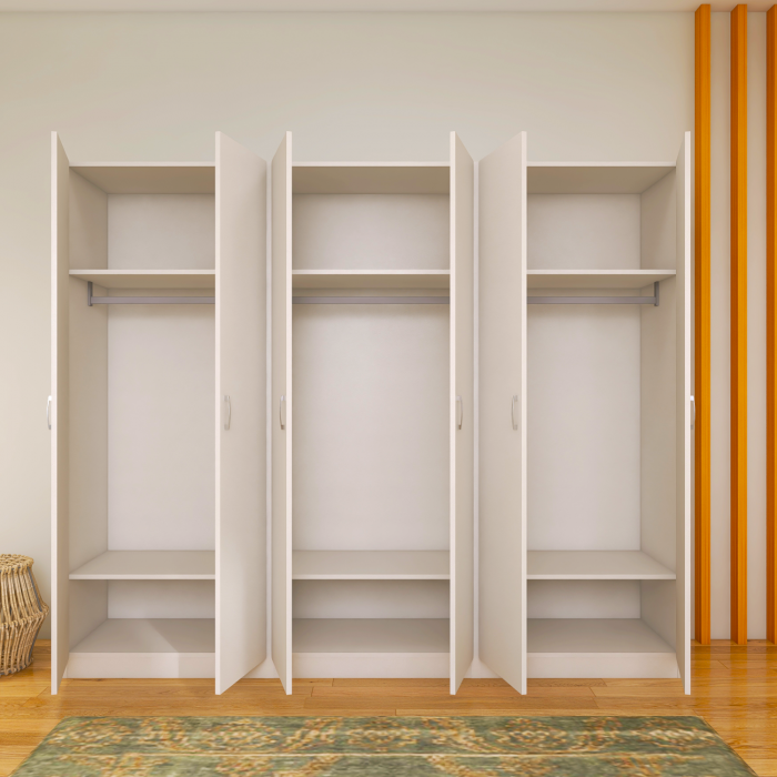 Dulap cu 6 usi cu bara haine si rafturi, H200 X L240 X A50cm, PAL 18mm, Culoare Alb [2]