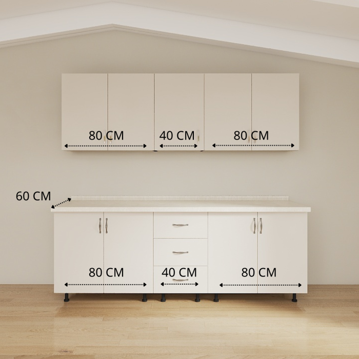 Set Bucatarie 200 cm Lungime, PAL 18mm, Culoare Casmir, Blat termorezistent 2.8 cm Grosime [3]