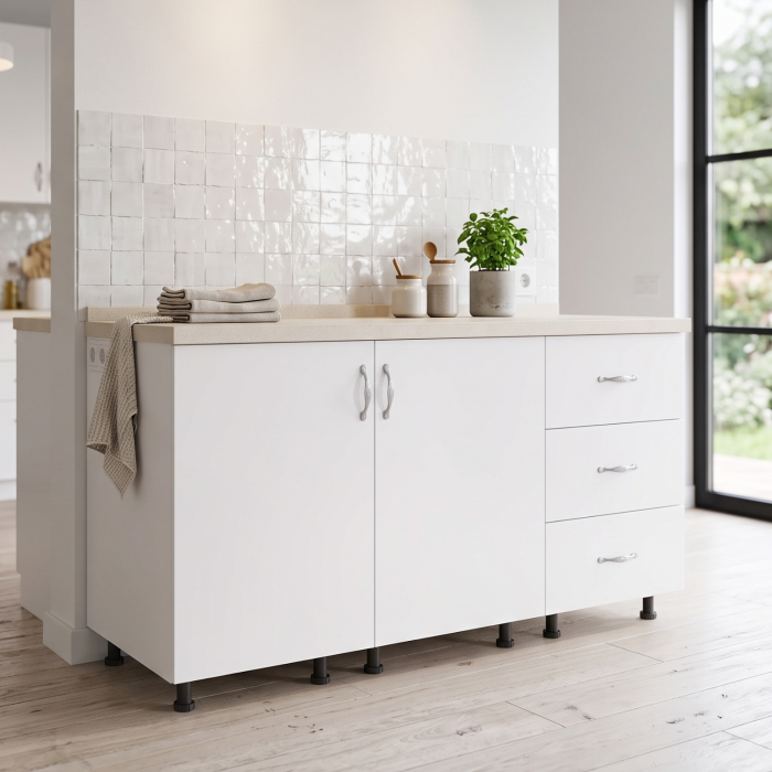 Set inferior AlexaMob EC72 alb de 120 cm, cu două uși, trei sertare și blat continuu [4]