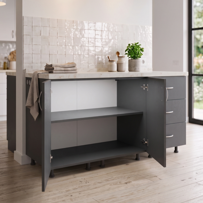 Set inferior de bucătărie AlexaMob C397 gri antracit, 120 cm, cu două uși, trei sertare și blat [2]