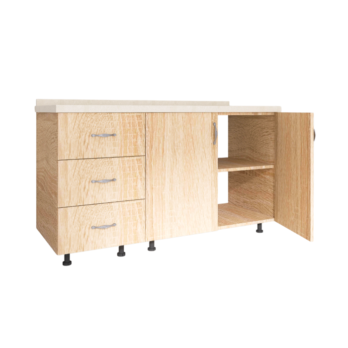 Set Corp Bucatarie L120 x H90 x A50cm, Culoare Stejar Sonoma , Picioare Reglabile, Blat Termorezistent 2.8 cm [2]