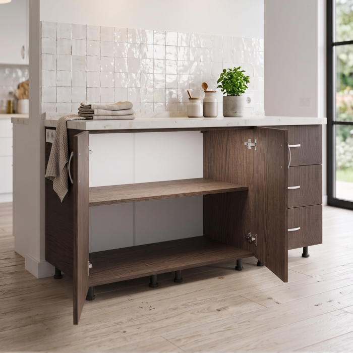 Set inferior AlexaMob EC70 Wenge de 120 cm, cu două uși, trei sertare și blat continuu [2]