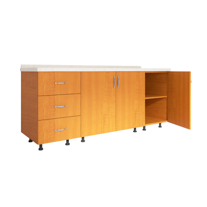 Set Corp Bucatarie L160 x H90 x A50cm, Culoare Cires, Picioare Reglabile, Blat Termorezistent 2.8 cm [2]