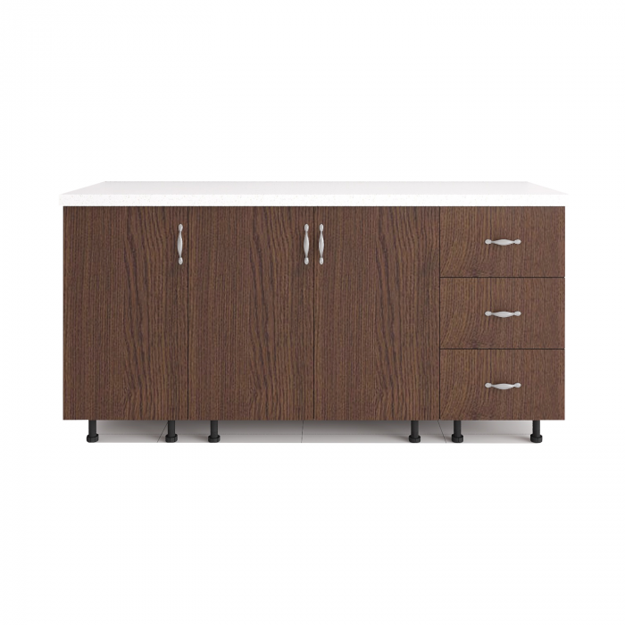 Set Corp Bucatarie L160 x H90 x A50cm, Culoare Wenge, Picioare Reglabile, Blat Termorezistent 2.8 cm [2]