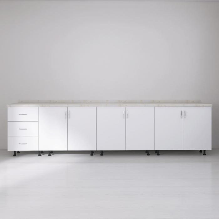 Set Corp Bucatarie L260 x H90 x A50cm, Culoare ALB, Picioare Reglabile, Blat Termorezistent 2.8 cm [3]