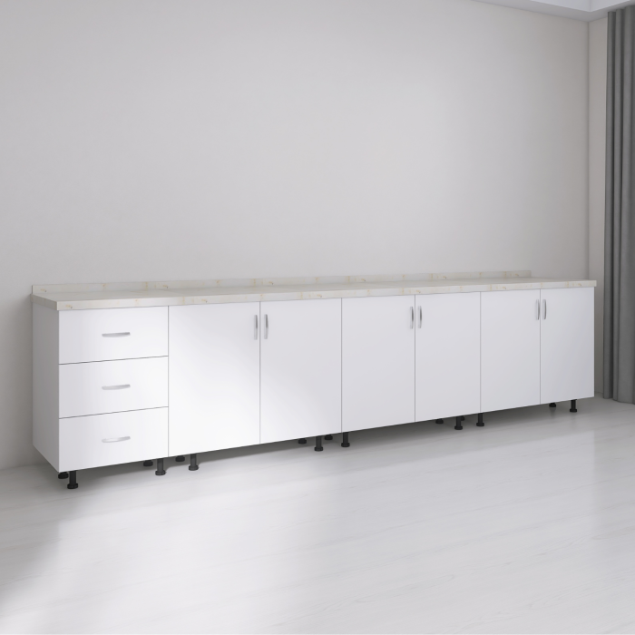 Set Corp Bucatarie L260 x H90 x A50cm, Culoare ALB, Picioare Reglabile, Blat Termorezistent 2.8 cm [2]