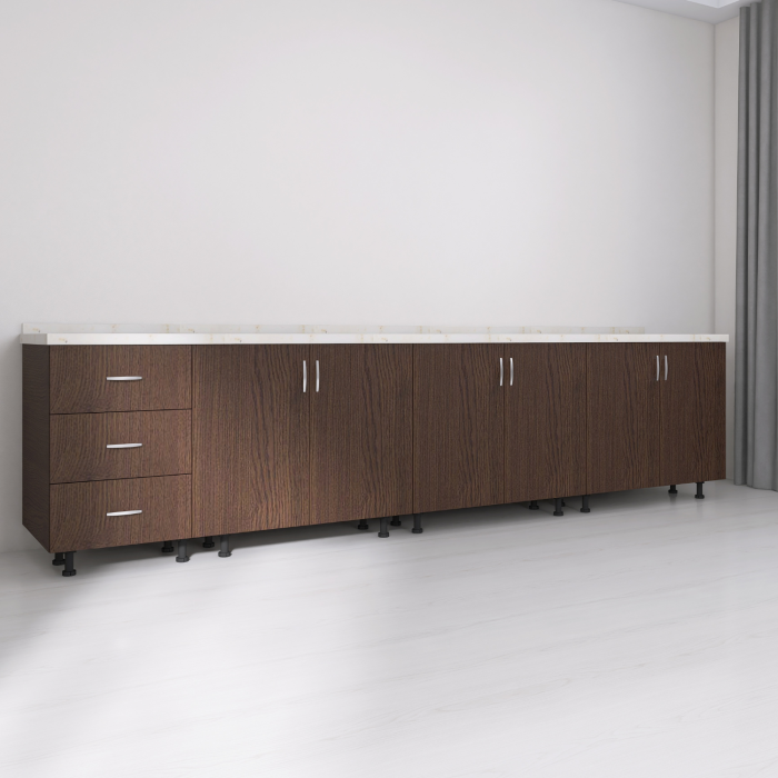 Set Corp Bucatarie L260 x H90 x A50cm, Culoare Wenge , Picioare Reglabile, Blat Termorezistent 2.8 cm [2]