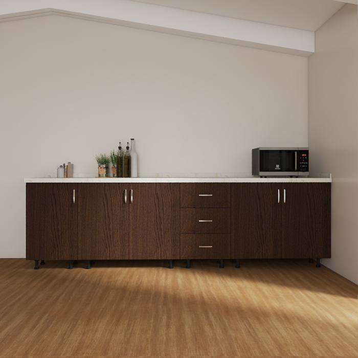 Set Corp Bucatarie L240 x H90 x A50cm, Culoare Wenge, Picioare Reglabile, Blat Termorezistent 2.8 cm [2]