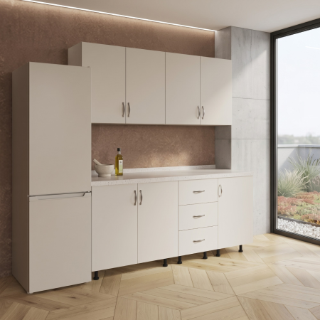 Bucatarii - Set Bucatraie 140 cm, Pal 18mm, Culoare Casmir, Blat Termorezistent 2,8cm Grosime