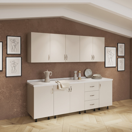 Bucatarii - Set Bucatraie 180cm, Pal 18mm, Culoare Casmir, Blat Termorezistent 2,8cm Grosime